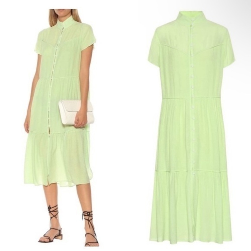 Rag & Bone Dress Libby Midi Tiered Button Down in Green